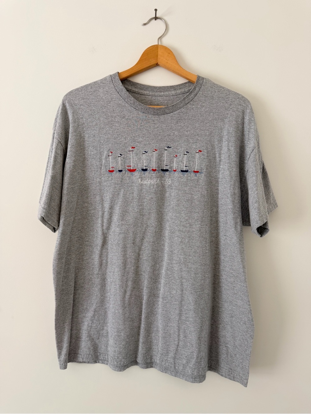 Vintage Newport Rhode Island Gray Embroidered T-Shirt
